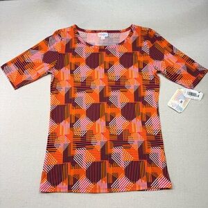 LuLaRoe - Gigi - Orange & Black Geometric Short Sleeve Top - NWT - Size Small